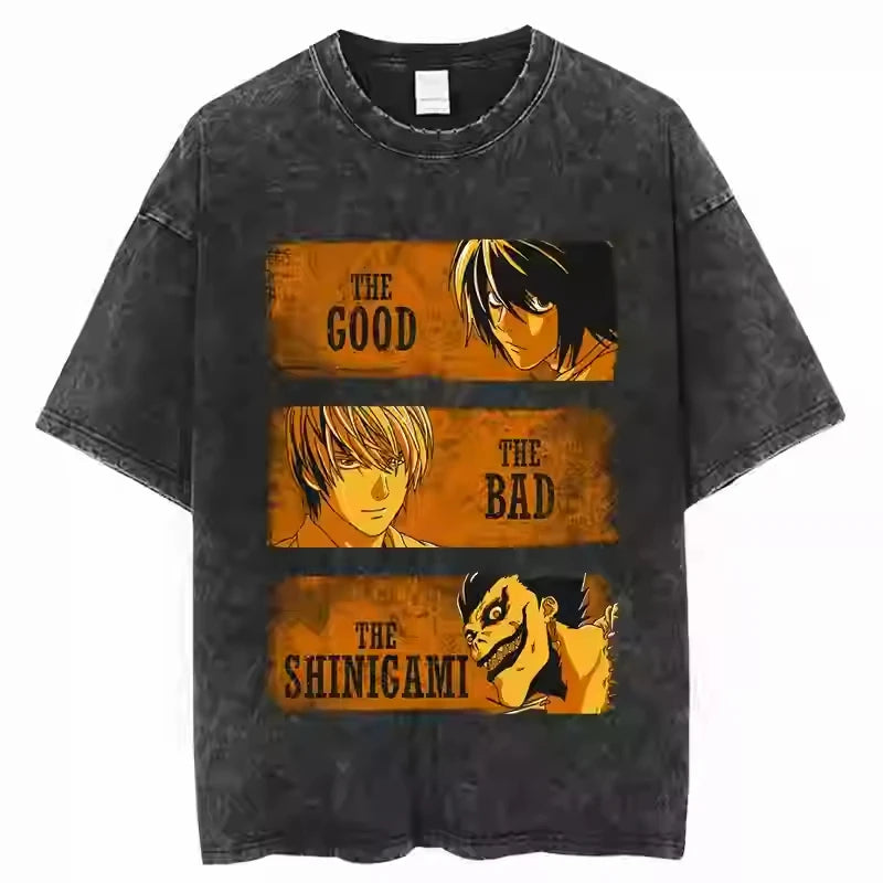 Death Note High-Street Washed Distressed Casual Sporty Light Luxury Men's Tees, Women's Short Tees & Couple Styles