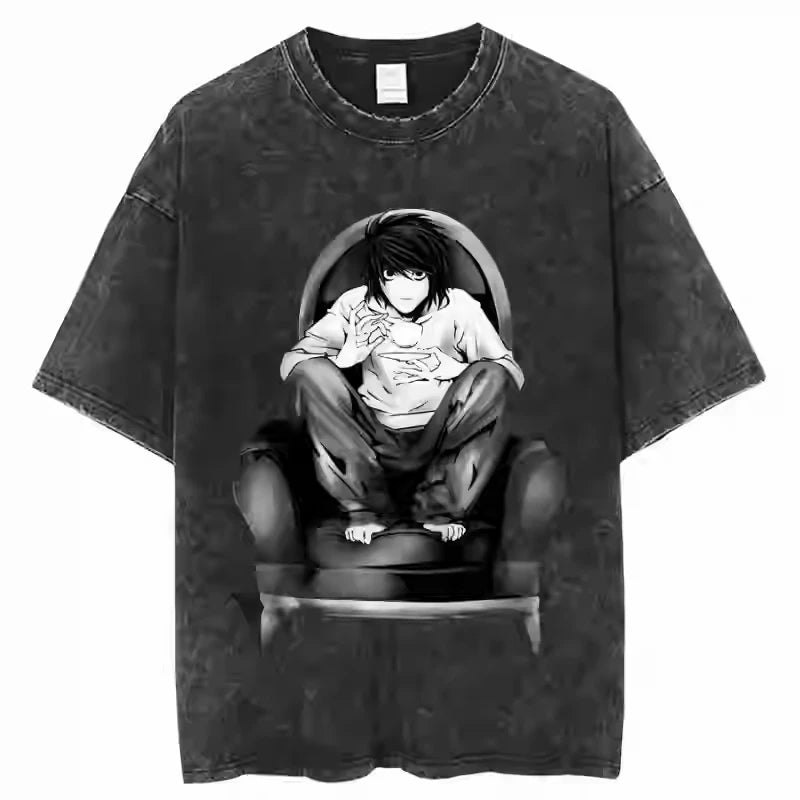 Death Note High-Street Washed Distressed Casual Sporty Light Luxury Men's Tees, Women's Short Tees & Couple Styles
